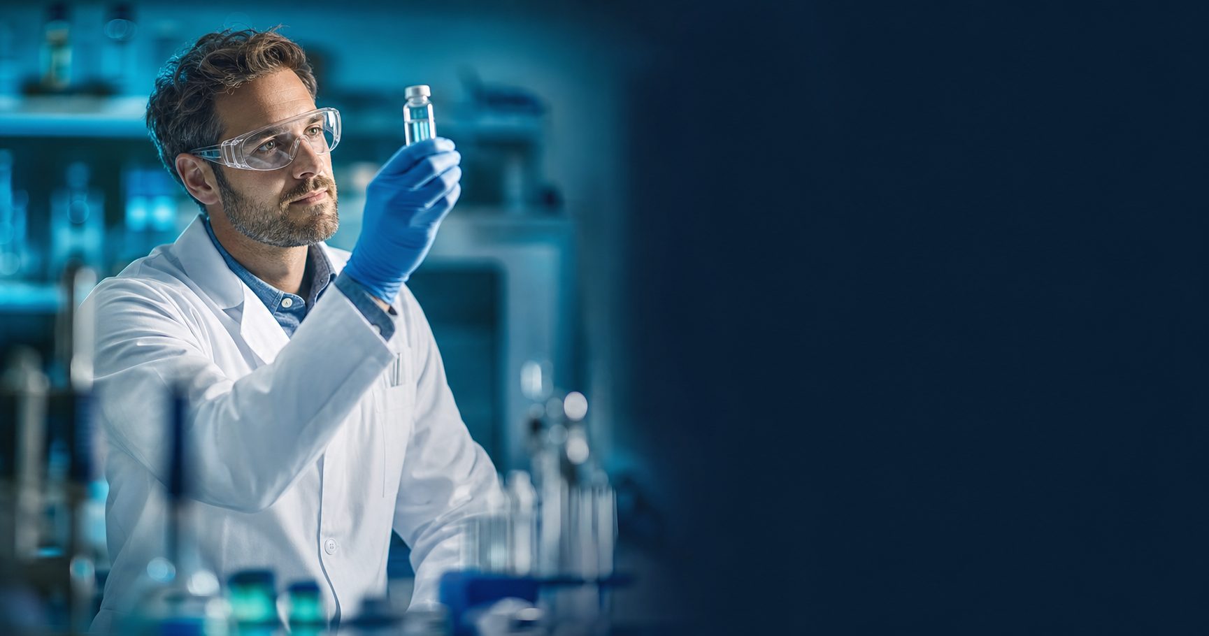Laboratory scientist examining a peptide vial
